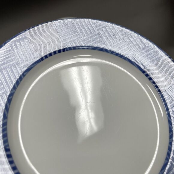Crate & Barrel Rafia Blue White Wavy Salad Plates Lead Cadmium Free Lot of 3 - Picture 8 of 14